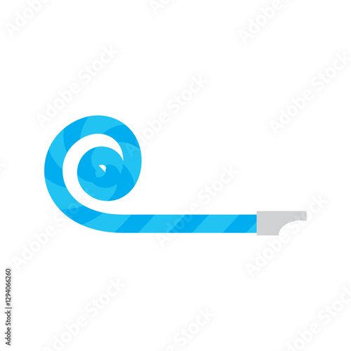 Flat vector illustration of a blue striped party blower or noisemaker, perfect for birthday parties, festive celebrations, or holiday-themed graphic designs