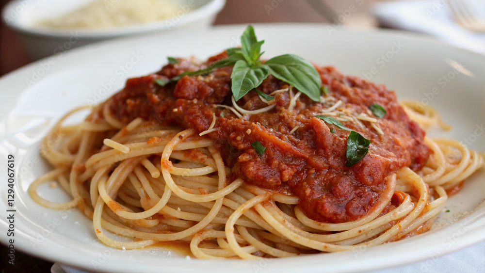 Delicious Spaghetti with Tomato Sauce Ready to be Eaten Delicious Spaghetti with Tomato Sauce Ready to be Eaten