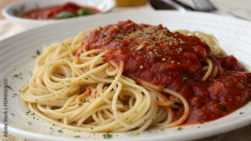 Delicious Spaghetti with Tomato Sauce Ready to be Eaten Delicious Spaghetti with Tomato Sauce Ready to be Eaten