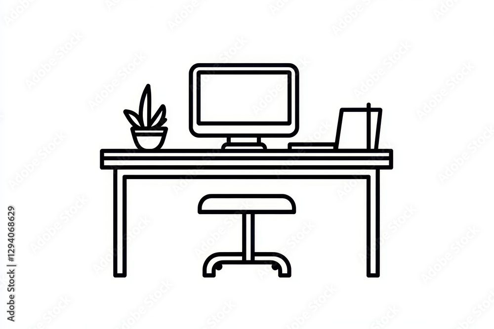 Minimalist Home Office Setup with Desk, Computer, and Plant Minimalist Home Office Setup with Desk, Computer, and Plant