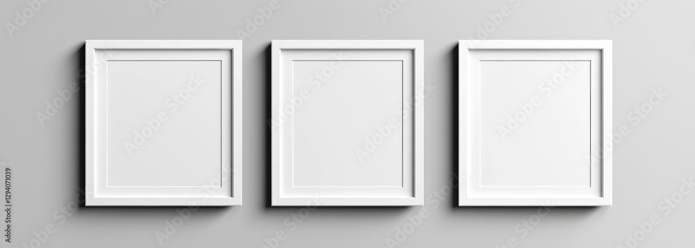 Blank White Picture Frames on Gray Wall Blank White Picture Frames on Gray Wall