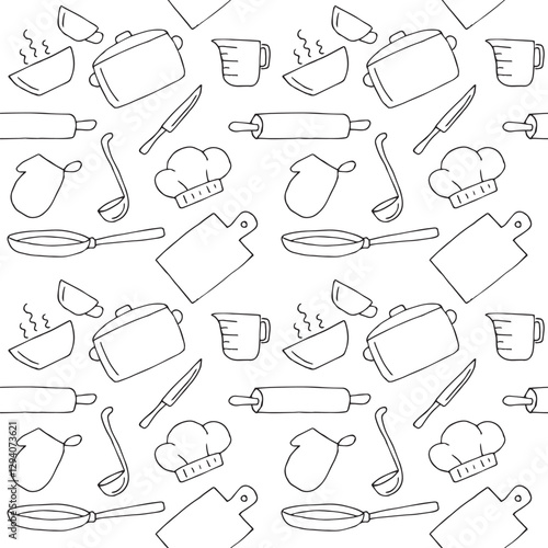 Seamless pattern cooking, hand drawn doodles, vector illustration