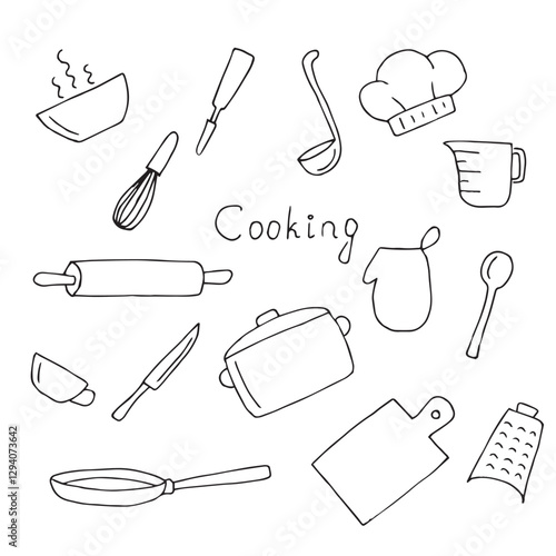 Cooking set, hand drawn doodles, vector illustration