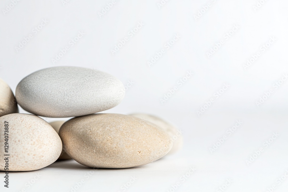minimalist arrangement of smooth decorative stones set against white background to highlight their natural textures minimalist arrangement of smooth decorative stones set against white background to highlight their natural textures