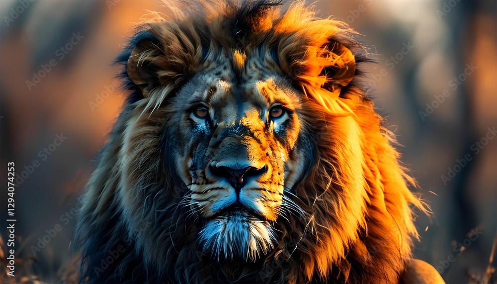 Fototapeta premium Majestic lion roaming in the savanna wildlife photography natural habitat close-up wild animal