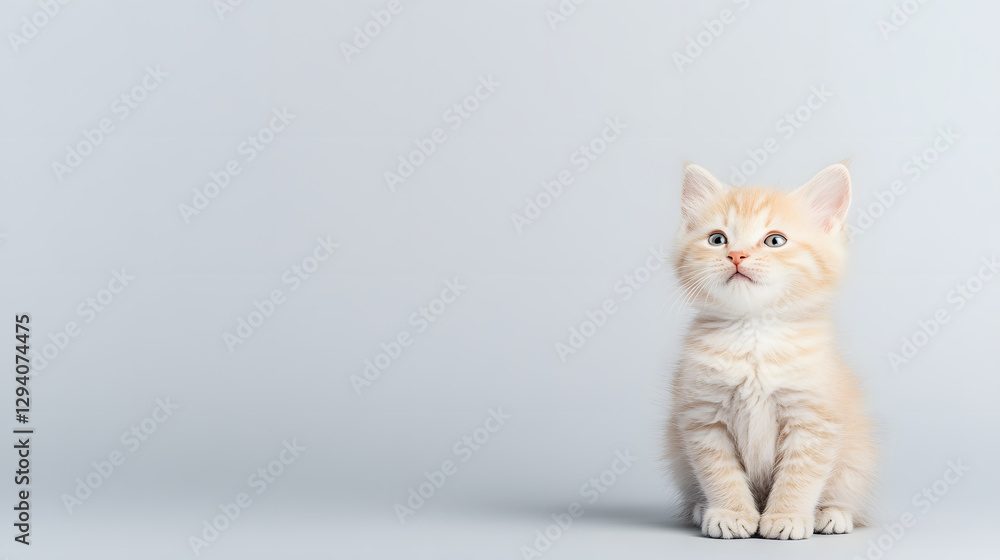 Single Fluffy Kitten Sitting on a Grey Background, Soft and Adorable
Single Fluffy Kitten Sitting on a Grey Background, Soft and Adorable