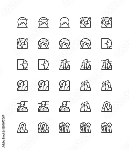Mountain Rock Icons Outline
