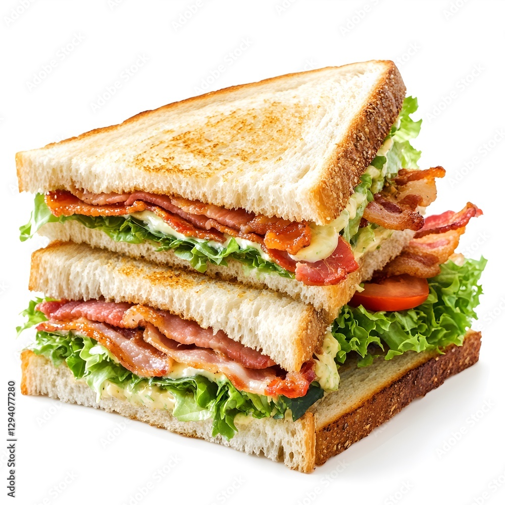 The classic club sandwich is made with soft white sandwich bread, piled with crispy bacon, fresh lettuce. The classic club sandwich is made with soft white sandwich bread, piled with crispy bacon, fresh lettuce.