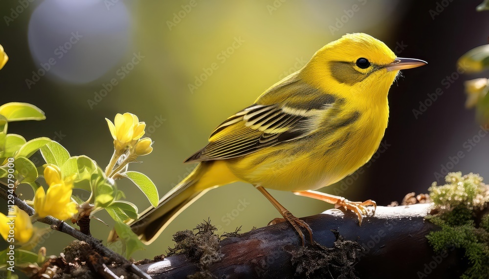 Yellow Warbler in the Lush Green Forest Canopy, Captured Amidst a Spectacular Morning Sunburst, Showcasing Stunning Vibrancy and AweInspiring Beauty of Nature. Yellow Warbler in the Lush Green Forest Canopy, Captured Amidst a Spectacular Morning Sunburst, Showcasing Stunning Vibrancy and AweInspiring Beauty of Nature.