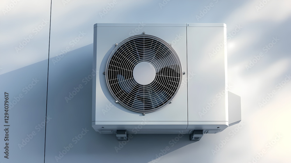 Hvac system cooling unit mounted on building wall Hvac system cooling unit mounted on building wall