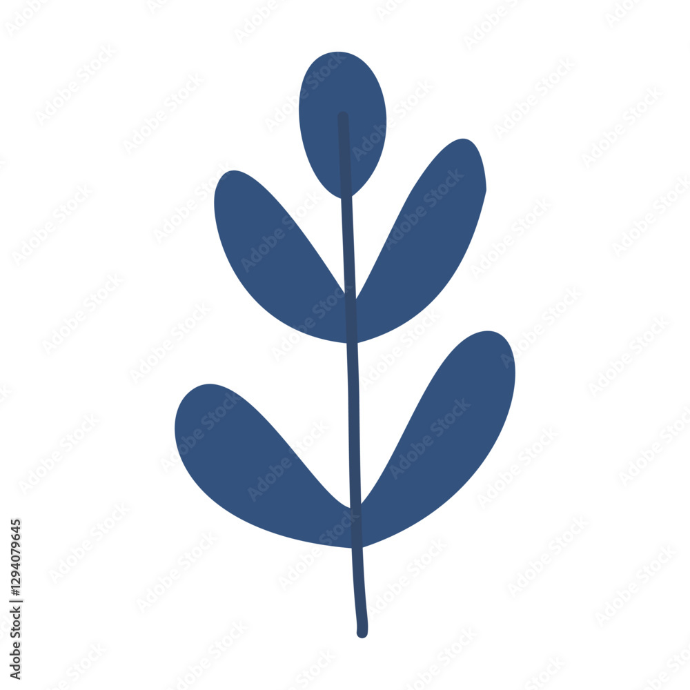 Leaves on a branch, blue. Cute illustration, vector, color, simple Leaves on a branch, blue. Cute illustration, vector, color, simple