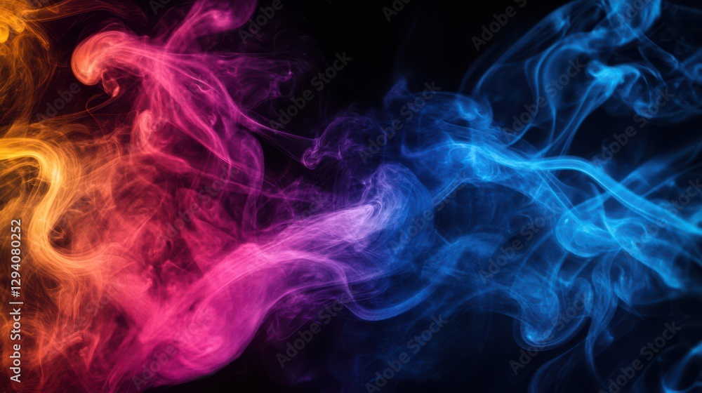 Obraz premium Colorful swirling smoke against black backdrop. Abstract background 