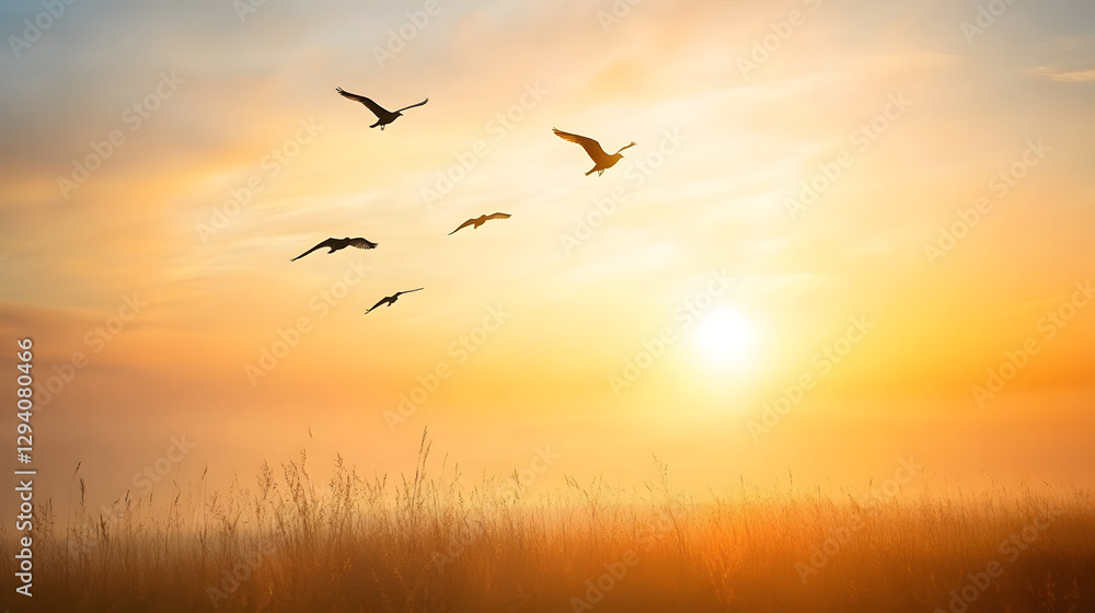 Vögel im Morgenlicht – Silhouetten im goldenen Sonnenaufgang über einer ruhigen Landschaft
Vögel im Morgenlicht – Silhouetten im goldenen Sonnenaufgang über einer ruhigen Landschaft