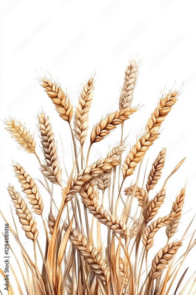 Golden Wheat Stalks on a White Background A Watercolor Illustration of Harvest Bounty Golden Wheat Stalks on a White Background A Watercolor Illustration of Harvest Bounty