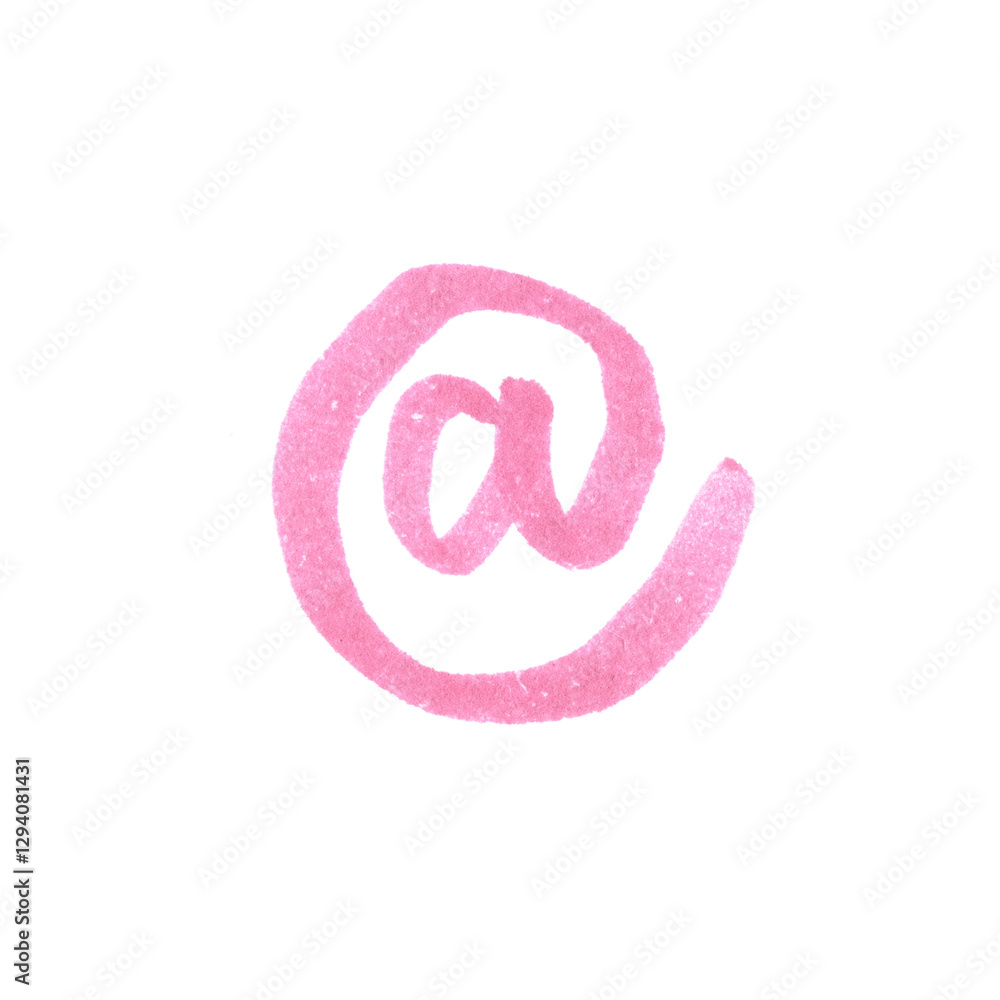 At sign Symbol, hand-drawn marker glyph with pink color on transparent Background At sign Symbol, hand-drawn marker glyph with pink color on transparent Background