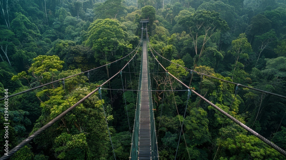 Obraz premium Exploring cultural tourism a birdseye view of a canopy bridge in lush forests