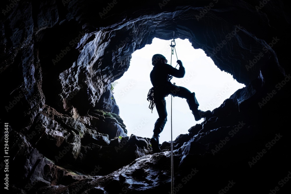 Obraz premium Adventurous rappelling in dark caves a unique and thrilling tourism experience