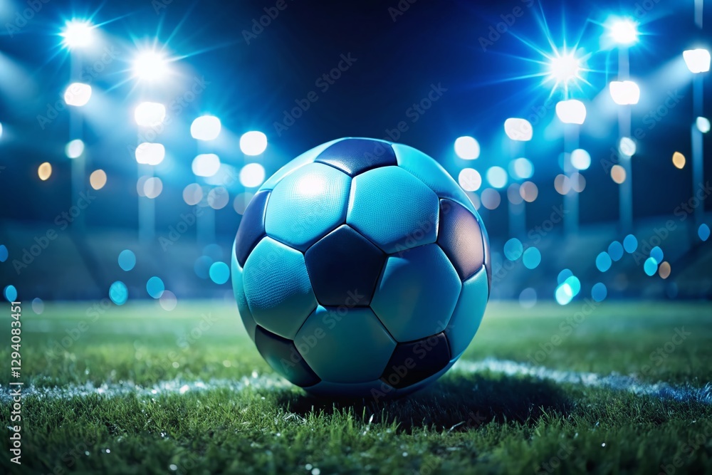 Fototapeta premium Low Light Soccer Ball Background: Blue Hues & Dramatic Lighting