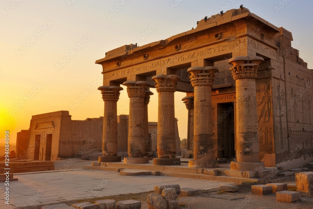 Obraz premium Exploring ancient egyptian temples panoramic views at golden sunrise