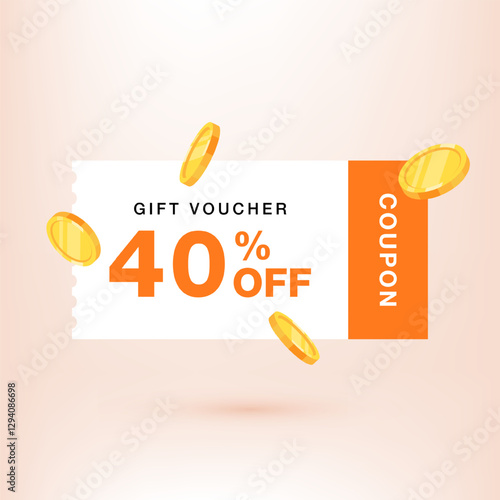 3D Gift voucher with coupon. coupon vector. discount coupon. Gift card coupon 3d design with 
