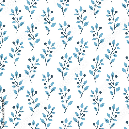 Seamless pattern of leaves. Cute illustration, vector,blue color, simple