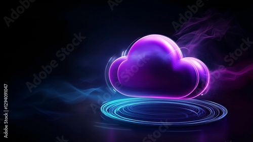 best cloud service provider concept, Futuristic glowing cloud with vibrant colors on a dark background.