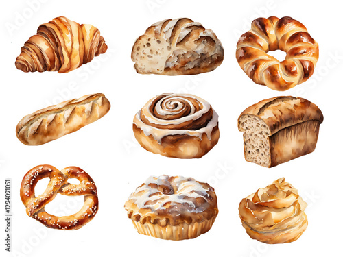 set of bread watercolor