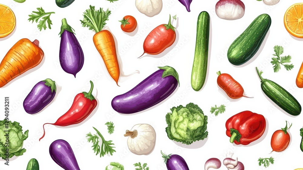 Creative Seamless Pattern of Fresh Vegetables Creative Seamless Pattern of Fresh Vegetables