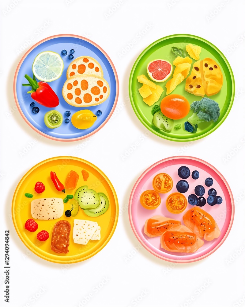 Illustration of balanced nutrition plate toddler featuring colorful diverse food item vibrant clean design perfectly aligned golden ratio proportion soft natural lighting photo realistic texture Illustration of balanced nutrition plate toddler featuring colorful diverse food item vibrant clean design perfectly aligned golden ratio proportion soft natural lighting photo realistic texture