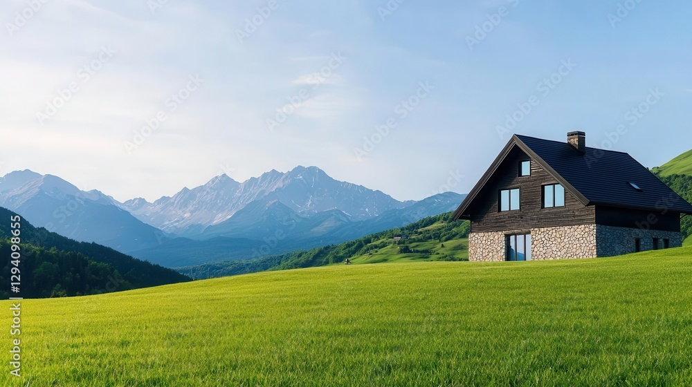 Lavish mountain lodge with panoramic views and rustic stone design, luxury retreat Lavish mountain lodge with panoramic views and rustic stone design, luxury retreat