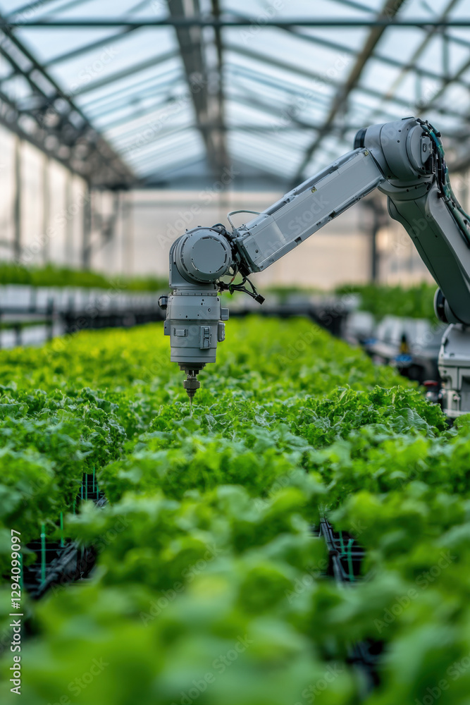 Robotic arm in greenhouse automating lettuce cultivation for efficient smart farming and precision agriculture Robotic arm in greenhouse automating lettuce cultivation for efficient smart farming and precision agriculture