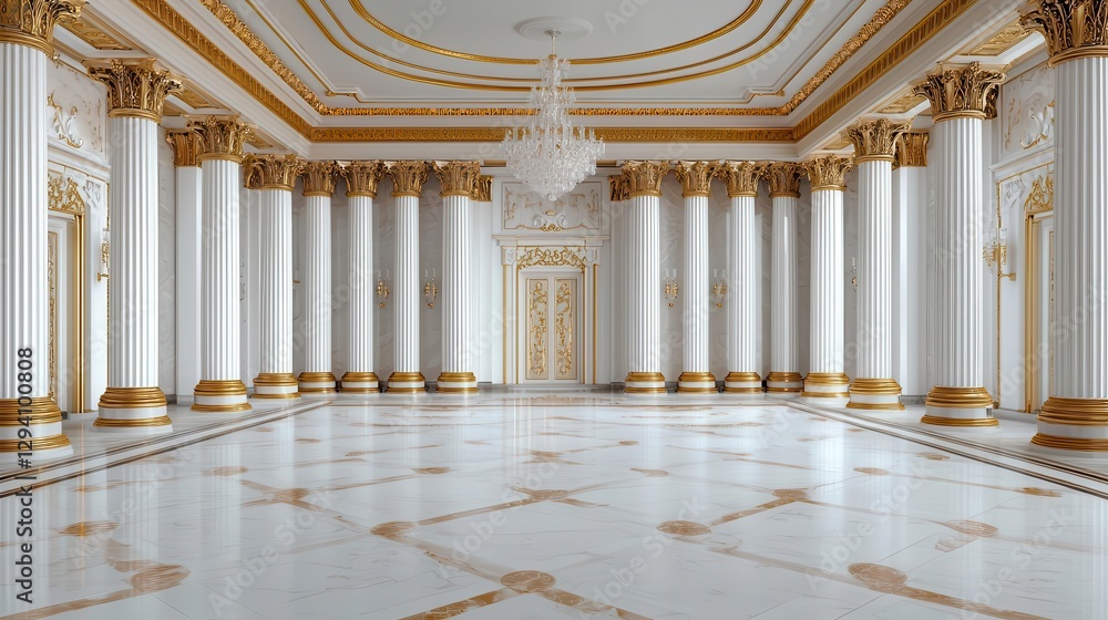 Fototapeta premium Palatial estate with crystal chandeliers and goldtrimmed interiors, royal opulence