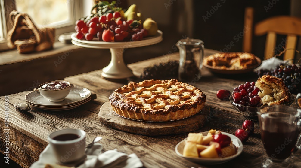 Rustic Table with Freshly Baked Pies and Fruit Rustic Table with Freshly Baked Pies and Fruit