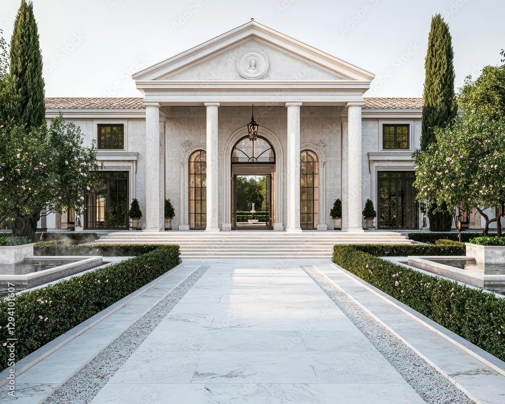 Obraz premium Opulent manor with expansive rose gardens and marble fountains, royal splendor