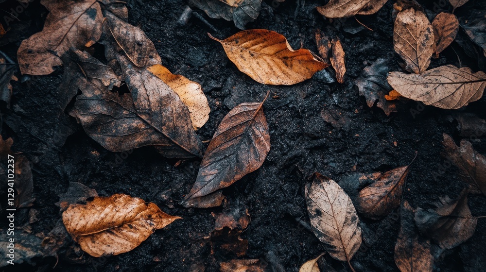 Fallen Leaves on Dark Soil in Autumn Forest Natural Scene Fallen Leaves on Dark Soil in Autumn Forest Natural Scene