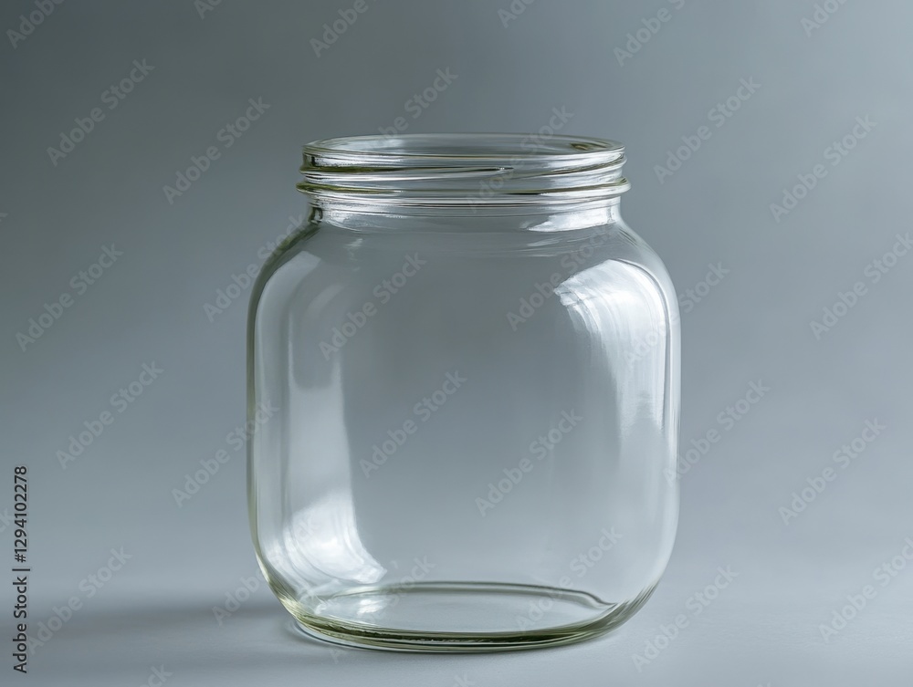 Empty glass jar on gray background showcasing simplicity and cleanliness for food storage and canning projects in a studio setting Empty glass jar on gray background showcasing simplicity and cleanliness for food storage and canning projects in a studio setting