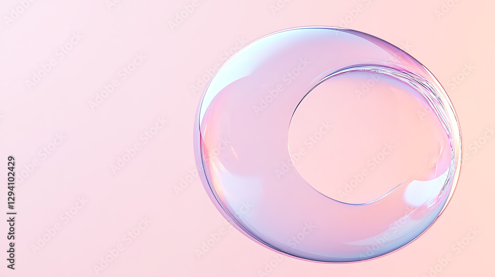 Obraz premium A shimmering iridescent ring on a soft pastel background. The light reflects beautifully off of its smooth surface, giving it a dreamy quality. Abstract design.