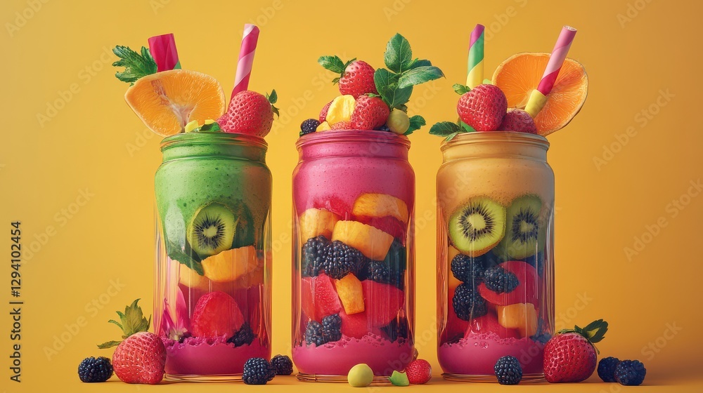 Fototapeta premium Smoothie Jars with Vibrant Fruit Blends
