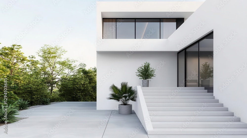 Fototapeta premium Ultramodern villa with floating staircases and glass walls, architectural masterpiece