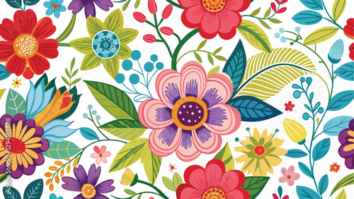 Wallpaper Mural Seamless floral pattern with colorful flowers and leaves. Vector illustration. Torontodigital.ca