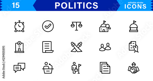 Minimalist Politics Icon Pack. Flat, Line, and Outline Icons for Elections, Governance, and Public Policy