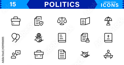 Minimalist Politics Icon Pack. Flat, Line, and Outline Icons for Elections, Governance, and Public Policy