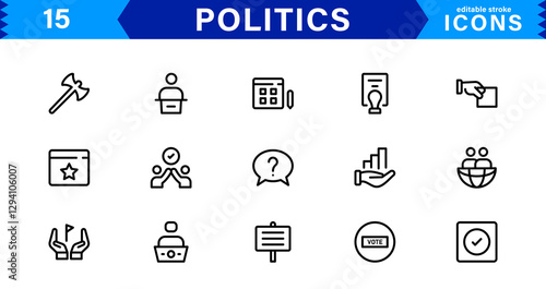 Minimalist Politics Icon Pack. Flat, Line, and Outline Icons for Elections, Governance, and Public Policy