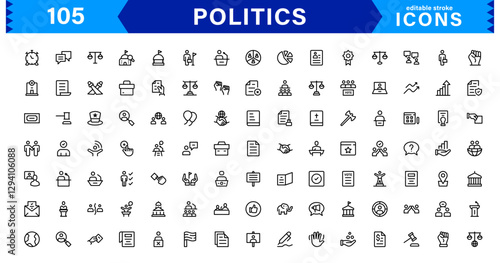 Minimalist Politics Icon Pack. Flat, Line, and Outline Icons for Elections, Governance, and Public Policy