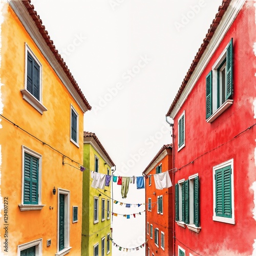 Colorful Buildings With Laundry Vibrant Representing Mediterranean Village