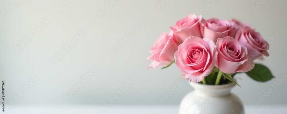 Fototapeta premium Delicate pink roses in white vase, soft light , design, soft, pretty