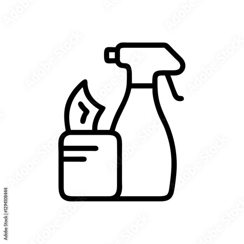 Cleaning spray bottle and flame on white background