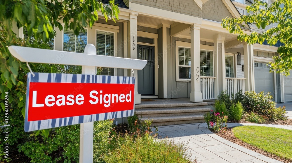 Naklejka premium Lease Signed: Suburban House Rental Agreement
