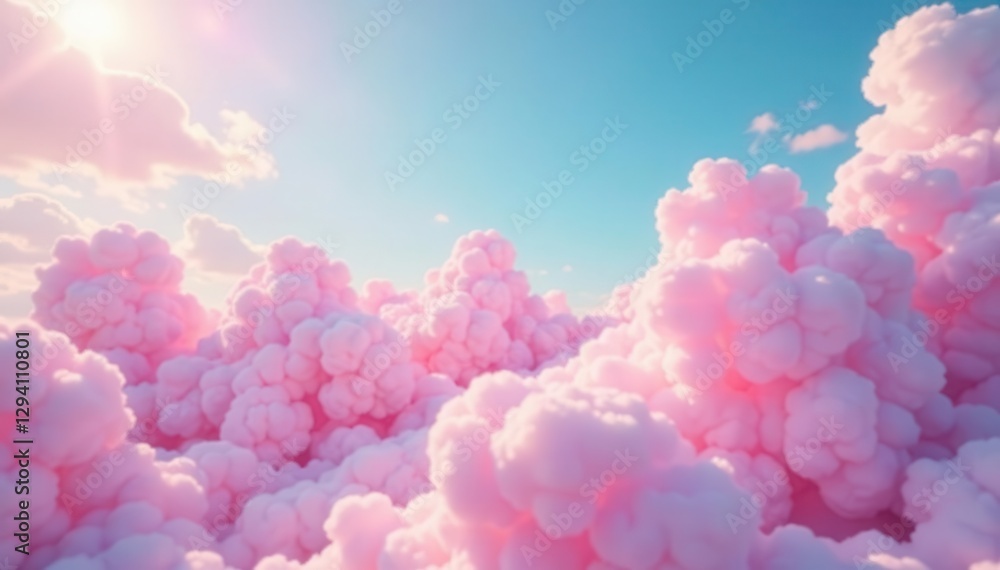 Obraz premium Giant fluffy marshmallows float in a candy floss sky, vibrant hues , background, bright