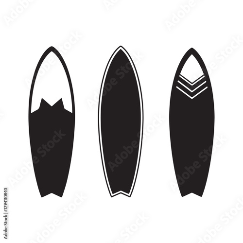 surfboard icons set black silhouette vector flat design illustrations